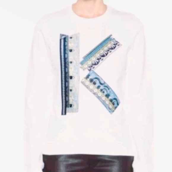 KENZO PARIS CREAM COTTON COLOR SWEATER SMALL. K IN THE FRONT GOLD ACCENTS. - Picture 7 of 8